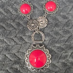 Paparazzi Red Statement Necklace & Earring Set Silver Tone 16” New With Tags